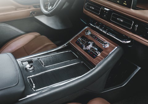 The front center console of a 2024 Lincoln Aviator® SUV is shown | Doggett Lincoln of Beaumont in Beaumont TX